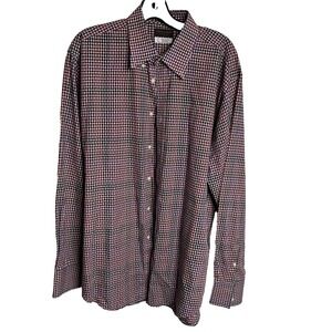 Thomas‎ Dean Dress Shirt Mens XL Checked Red Blue Striped Button Up Long Sleeve